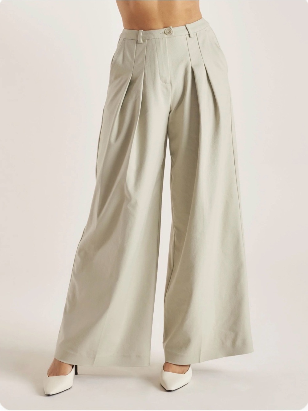 Lounge High-Rise Wide Leg Pleated Trousers in Sage Size 4